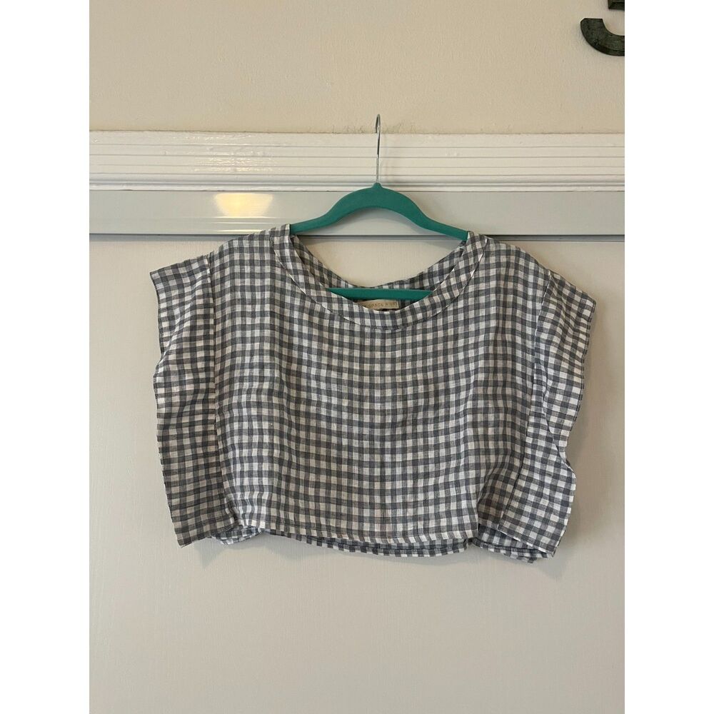 Day Space Night Linen Boxy Gingham Crop Top